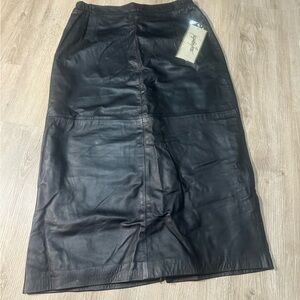 Vintage Jacqueline Ferrar Black Leather Maxi Skirt Elastic Waist 90s Grunge